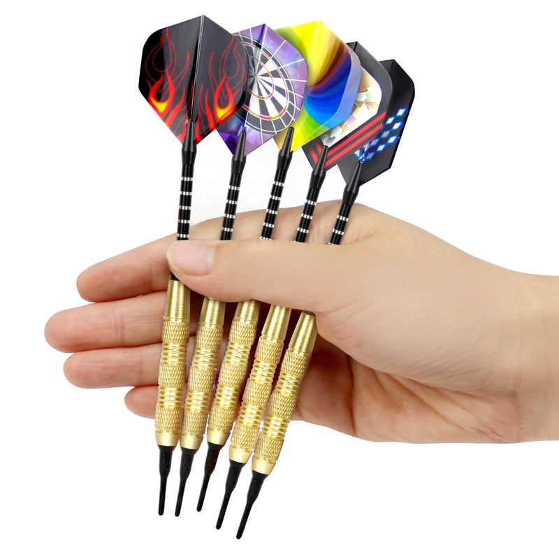 ROOBEEO Soft Tip Darts 12 Pcs 18g Plastic Tip Darts Set with Brass Steel Barrels&Aluminum Shafts,200 Extra Dart Tips 42 Dart Flights 20 Extra Rubber Rings and 1 Storage Bag for Electronic Dart Board - Image 5